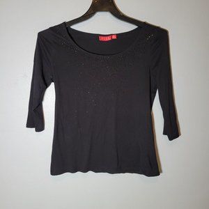 Elle Womens Black Top Blouse  Beaded  3/4 Sleeve  Size Medium